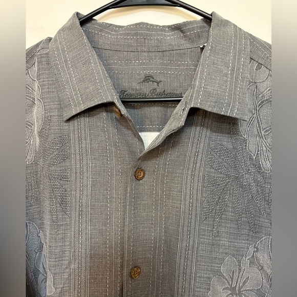 Tommy Bahama 100% Silk Men's Tahitian Border Shirt Shadow Gray Floral‎ Size XL - Picture 3 of 8